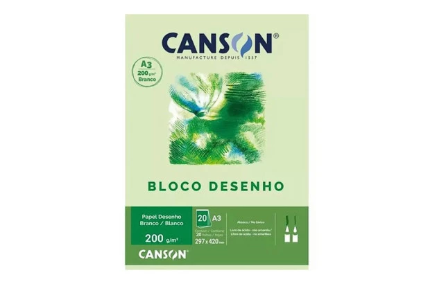 BLOCO DESENHO CANSON A3 200G/M² BRANCO 20 FOLHAS