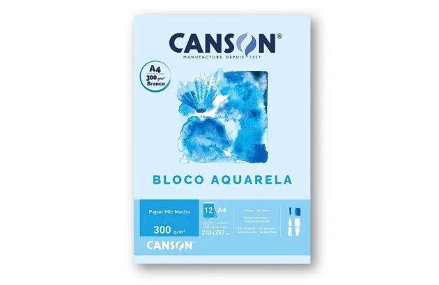 BLOCO DE PAPEL AQUARELA A4 300G/M² 12 FOLHAS - CANSON