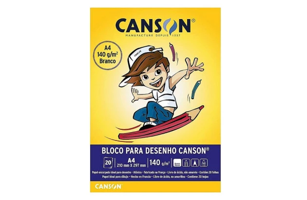 BLOCO DESENHO A4 140G/M² 20 FOLHAS BRANCO – LINHA ESCOLAR CANSON