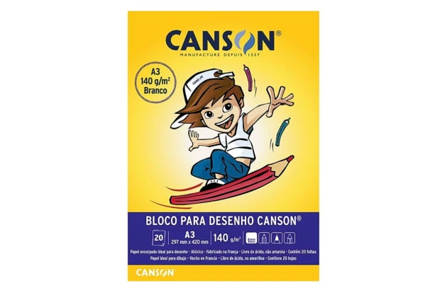BLOCO DESENHO A3 140G/M² 20 FOLHAS BRANCO – LINHA ESCOLAR CANSON