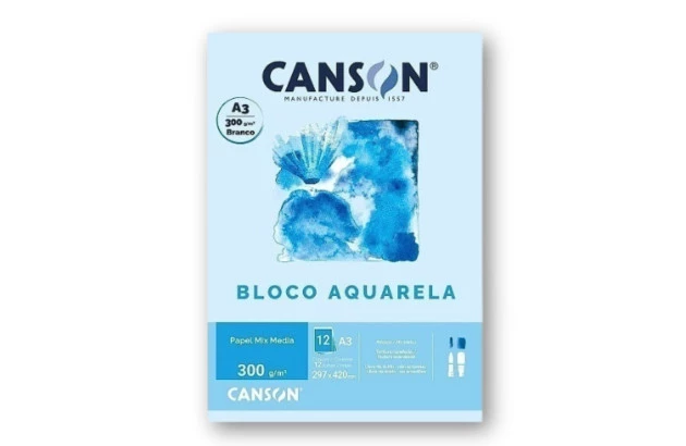 BLOCO DE PAPEL AQUARELA A3 300G/M² 12 FOLHAS – CANSON