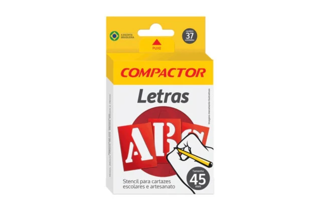 STENCIL LETRAS E NÚMEROS VAZADAS ABC 45MM PARA CARTAZES E ARTESANATO – COMPACTOR