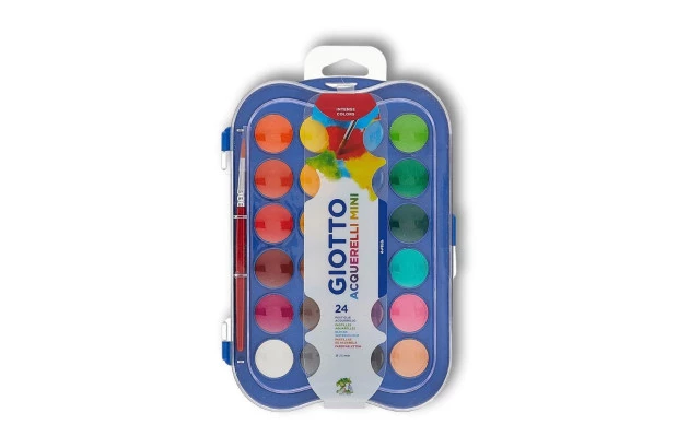 AQUARELA 24 CORES MINI 23MM COM PINCEL DE PONTA REDONDA Nº3 | ACQUERELLI MINI GIOTTO - 352600