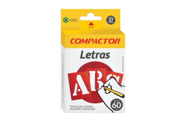 STENCIL LETRAS E NÚMEROS VAZADAS ABC 60MM PARA CARTAZES E ARTESANATO - COMPACTOR