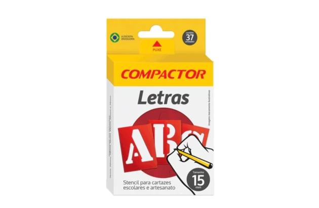 STENCIL LETRAS E NÚMEROS VAZADAS ABC 15MM PARA CARTAZES E ARTESANATO – COMPACTOR
