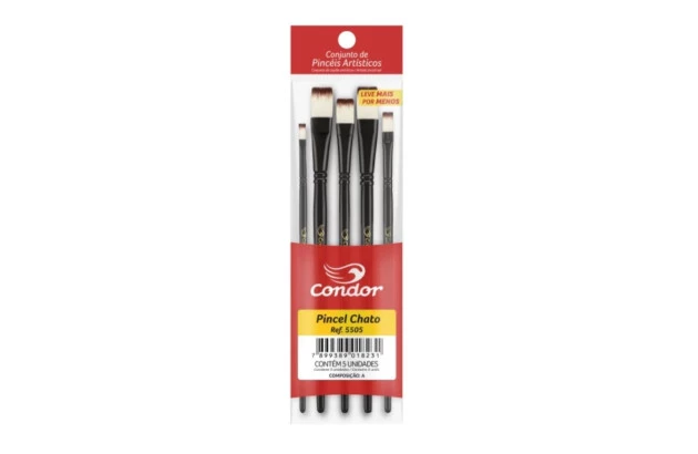 KIT PINCEL DE PELO CHATO ARTÍSTICO MESCLADO 05 UND 5505 CONDOR
