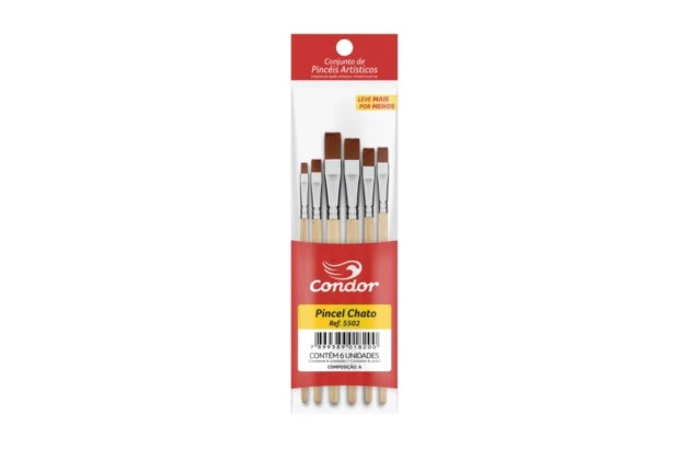 KIT PINCEL DE PELO CHATO ARTÍSTICO 06 UND 5502 CONDOR
