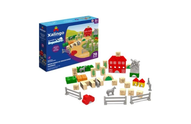 BRINQUEDO EDUCATIVO BRINCANDO DE ENGENHEIRO BLOCOS DE MONTAR NA FAZENDA  70 PCS XALINGO