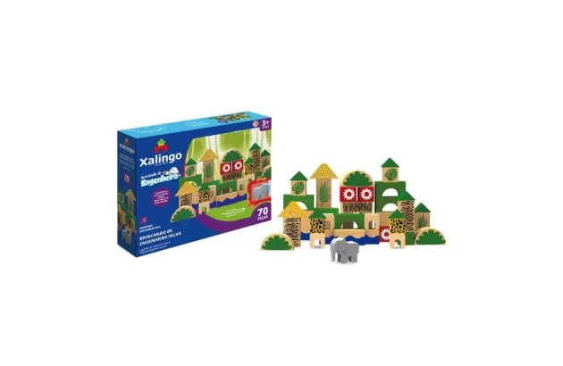 BRINQUEDO EDUCATIVO BRINCANDO DE ENGENHEIRO BLOCOS DE MONTAR SELVA 70 PCS XALINGO