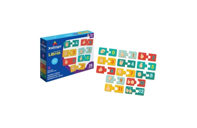 BRINQUEDO QUEBRA CABEÇA APRENDENDO OS NUMEROS EM LIBRAS 26 PÇS XALINGO