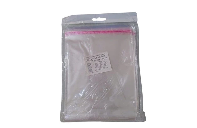 SACO ADESIVADO TRANSPARENTE 13,7X15CM COM ABA INCOLOR POLIPROPILENO PLÁSTICO - PACOTE 100 UND | GALA