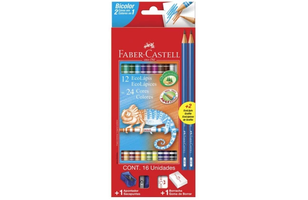 LAPIS DE COR BICOLOR 24 CORES +2 LAPIS FABER