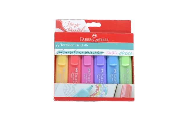 MARCA TEXTO 6 CORES TONS PASTEL TEXTLINER FABER CASTELL