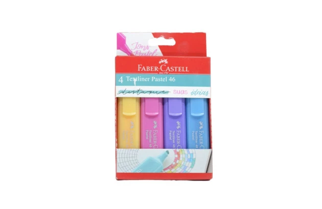 MARCA TEXTO 4 CORES TONS PASTEL TEXTLINER FABER CASTELL