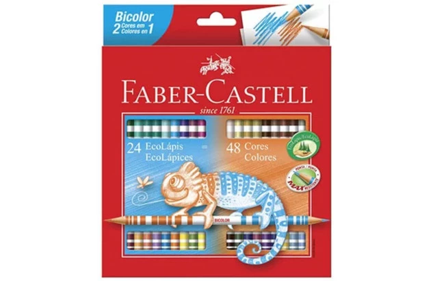 LÁPIS DE COR BICOLOR 48 CORES 24 LAPIS BICOLOR FABER CASTELL
