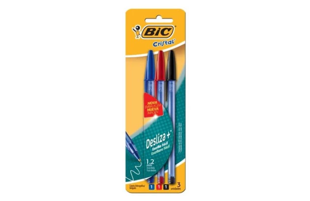CANETA ESFEROGRAFICA 1.2 CRISTAL SOFT BIC AZUL, PRETA E VERMELHA 3UND BLISTER BIC