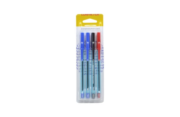 CANETA ESFEROGRAFICA 0.8 COMPACTOR 07 BLISTER 4 UNIDADE 2AZ/PT/VM