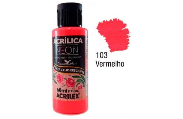 TINTA ACRÍLICA FOSCA NEON 60ML VERMELHO 103 - ACABAMENTO FLUORESCENTE | ACRILEX 3960