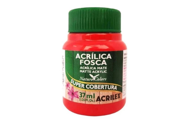 TINTA ACRÍLICA FOSCA 37ML VERMELHO FOGO 507 MATE - SUPER COBERTURA | ACRILEX 3540