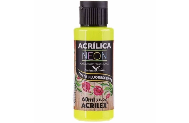 TINTA ACRÍLICA FOSCA NEON 60ML AMARELO LIMÃO 102 - ACABAMENTO FLUORESCENTE | ACRILEX 3960
