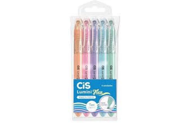 ESTOJO MARCA TEXTO 5 CORES PASTEL CIS LUMINI FLEX