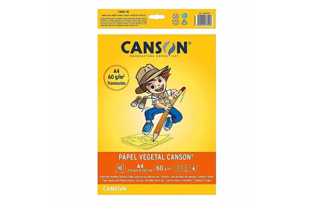 PAPEL VEGETAL A4 60G/M² 10 FOLHAS TRANSLUCIDO – LINHA ESCOLAR | CANSON