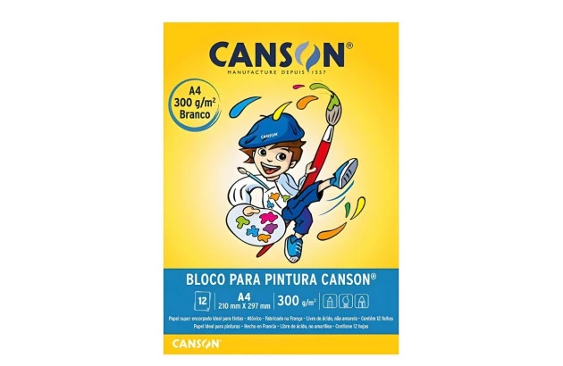 BLOCO DE PINTURA A4 300G/M² 12 FOLHAS BRANCO TEXTURA LISA – LINHA ESCOLAR | CANSON