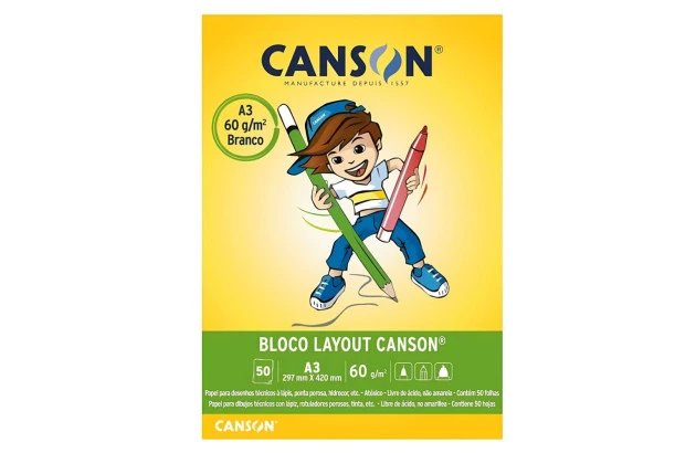 BLOCO LAYOUT A3 60G/M² 50 FOLHAS BRANCO – LINHA ESCOLAR | CANSON