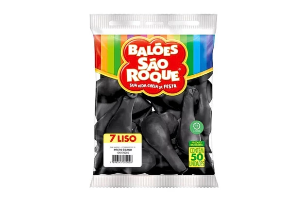 BALÃO LISO 7 POLEGADAS PRETO EBANO 50 UNDS SÃO ROQUE
