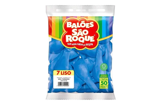 BALÃO LISO 7 POLEGADAS AZUL TURQUESA 50 UNDS SÃO ROQUE
