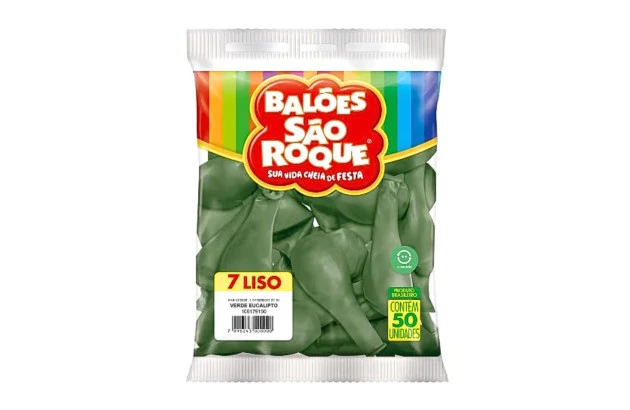 BALÃO LISO 7 POLEGADAS VERDE EUCALIPTO 50 UNDS SÃO ROQUE