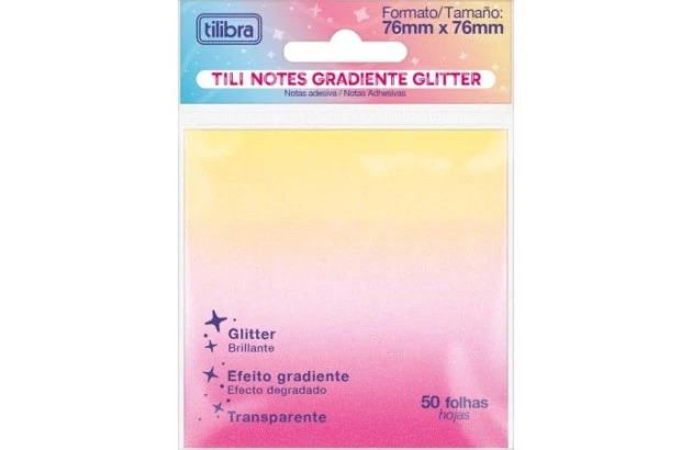 BLOCO TILI NOTES GRADIENTE GLITTER 76X76 50 FOLHAS TILIBRA