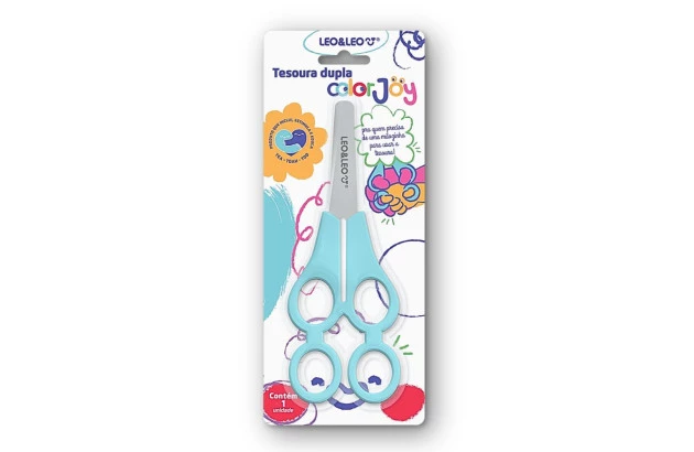 TESOURA ESCOLAR DUPLA TANDEM COLOR JOY INCLUSÃO LEO&LEO