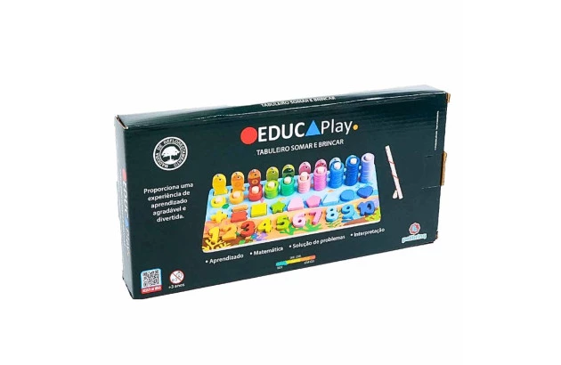 JOGO TABULEIRO EDUCATIVO SOMAR E BRINCAR EM MADEIRA +3ANOS - EDUCA PLAY | LINHA INCLUSIVA