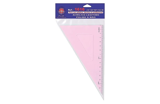 ESQUADRO ACRÍLICO 30° 60° 90° 16CM COM ESCALA MODELO 1616 - TRIDENT