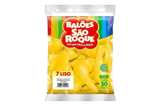BALÃO LISO 7 POLEGADAS AMARELO CITRINO 50 UNDS SÃO ROQUE