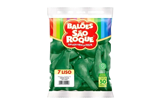 BALÃO LISO 7 POLEGADAS VERDE FOLHA 50 UNDS SÃO ROQUE