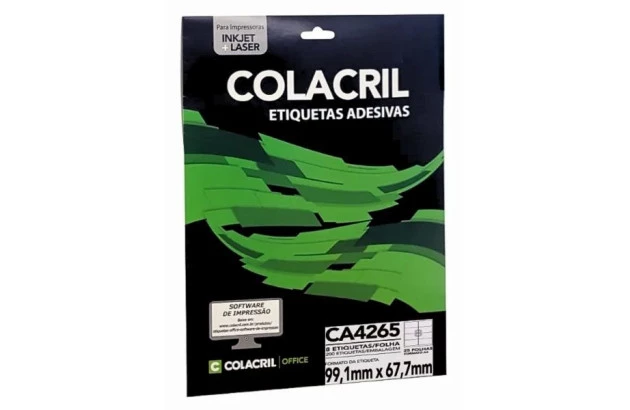 ETIQUETA ADESIVA A4 8 99,1X67,7 25 FOLHAS BRANCA - IMPRESSORA INJET OU LASER | COLACRIL CA4267