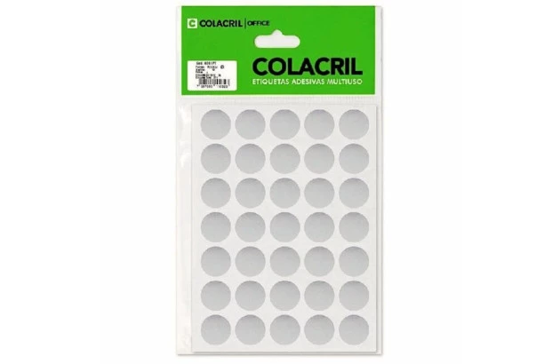 ETIQUETA ADESIVA MULTIUSO REDONDA N° 19 MM PRATA - 6 FOLHAS 210 ETIQUETAS | COLACRIL 6001PT