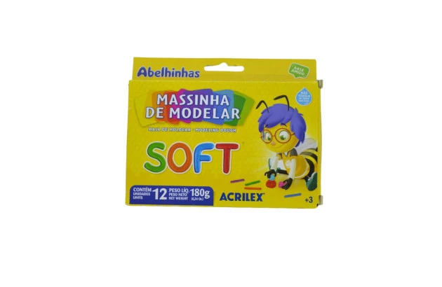 MASSA DE MODELAR SOFT 12 CORES 180G BASE DE AMIDO - NÃO TÓXICA | ABELHINHA 7312 ACRILEX