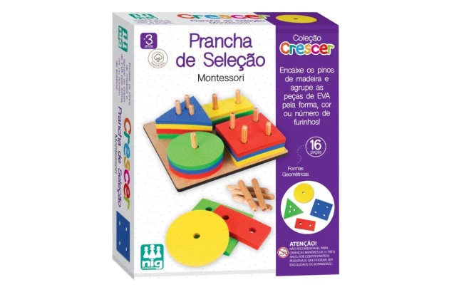 BRINQUEDO EDUCATIVO PRANCHA DE SELEÇÃO EM MADEIRA +3 ANOS - LINHA INCLUSIVA MONTESSORI | NIG