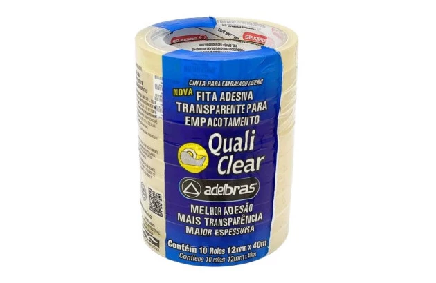 FITA DUREX ADESIVA TRANSPARENTE 12MM X 40M - PARA EMBALAGEM QUALICLEAR – BASE ÁGUA | ADELBRAS