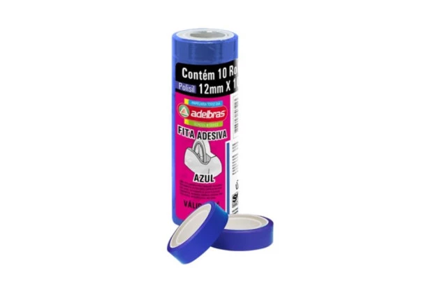 FITA ADESIVA ESCOLAR POLISIL 12MM X 10M AZUL UNIDADE | ADELBRAS