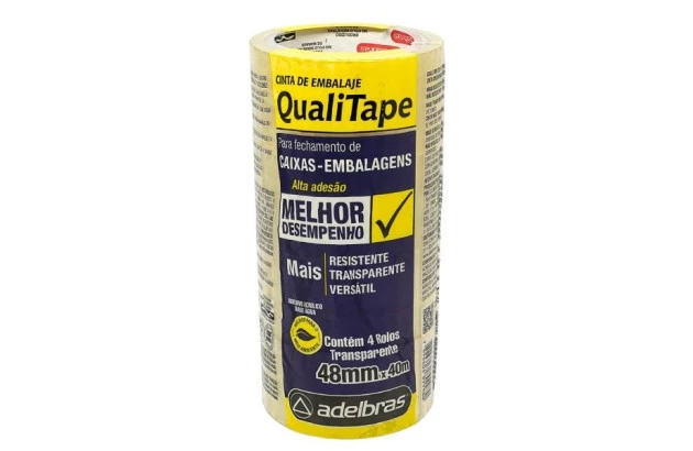 FITA ADESIVA TRANSPARENTE 48MM X 40M - PARA EMBALAGEM QUALITAPE 520 ACRÍLICO BASE ÁGUA | ADELBRAS