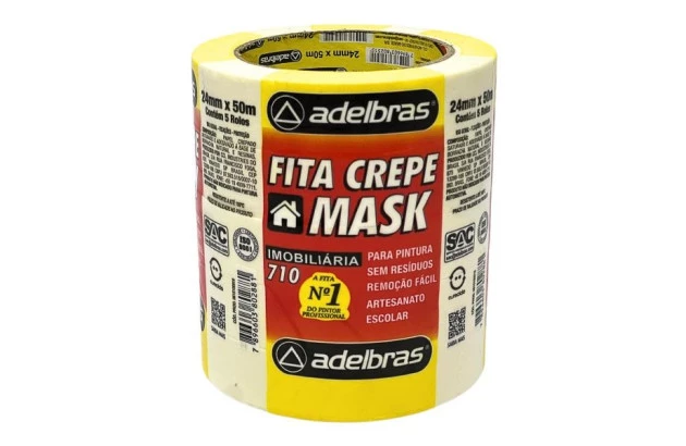 FITA ADESIVA CREPE DE PAPEL BRANCA 24MM X 50M - MASK 710 USO GERAL | ADELBRAS