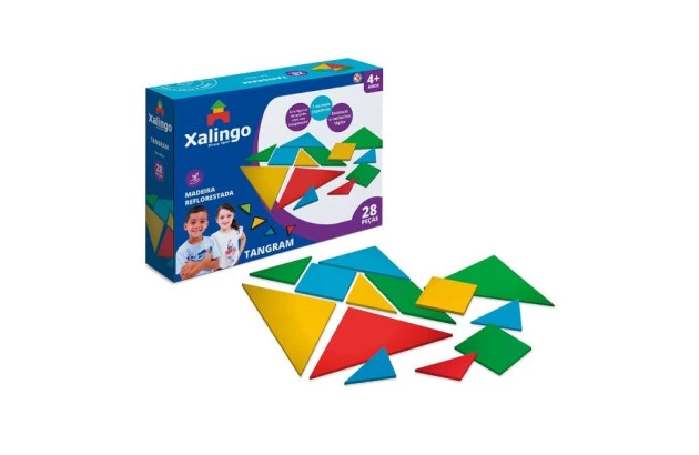JOGO DE RACIOCINIO LÓGICO TANGRAM 28 PÇS  XALINGO
