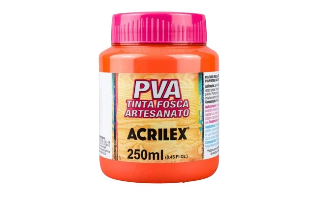 TINTA PVA FOSCA PARA ARTESANATO 250ML LARANJA 517 - UNIDADE | ACRILEX 3225