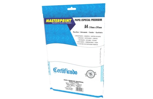 PAPEL DIPLOMATA LISO OFFSET BRANCO 180G 60KG A4 50 FOLHAS SULFITE, JATO DE TINTA | MASTERPRINT