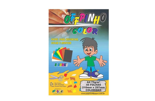 BLOCO PAPEL CRIATIVO COLOR 8 CORES A4 75G 45 FOLHAS OFF PAPER