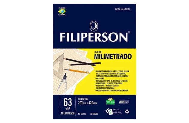 BLOCO PAPEL MILIMETRADO A3 63G 50 FOLHAS - 297X420MM | FILIPERSON 1639